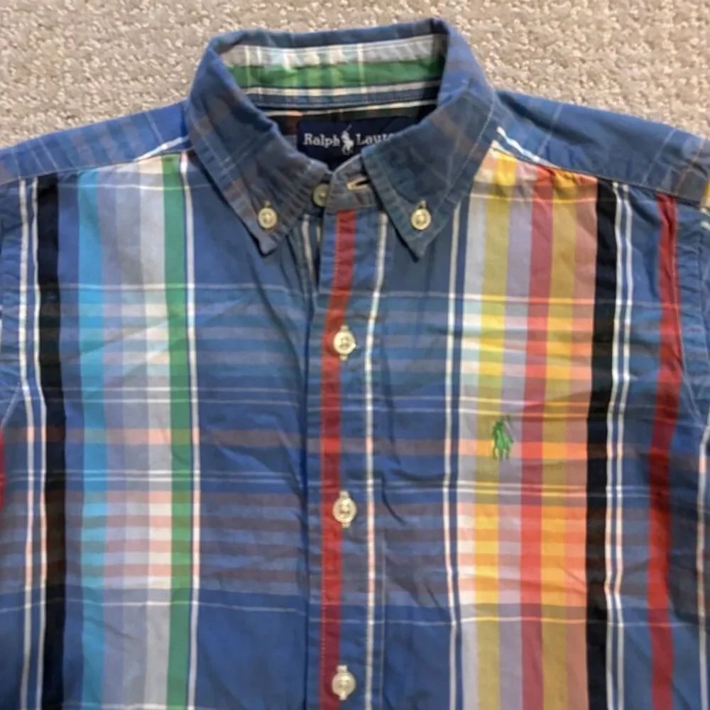 RALPH LAUREN Boys 4T COLORFUL Easter Plaid Button Down Shirt Preppy Classic Sz 4